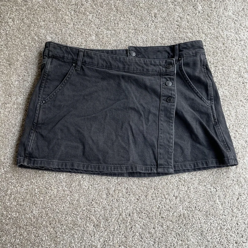 We The Free Wynne Denim Skirt Womens 32 Gray Mini Snap Front Pockets Casual